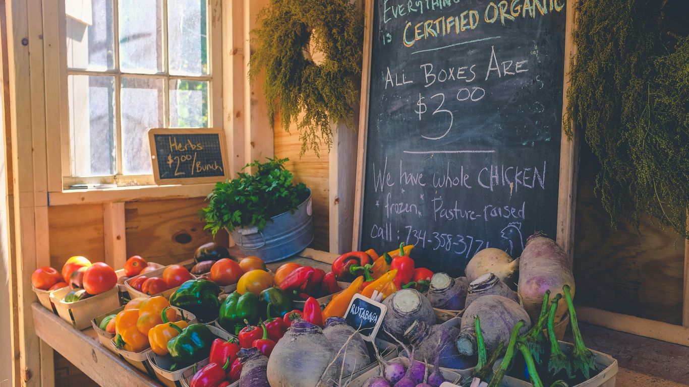Fresh produce stalls at the market