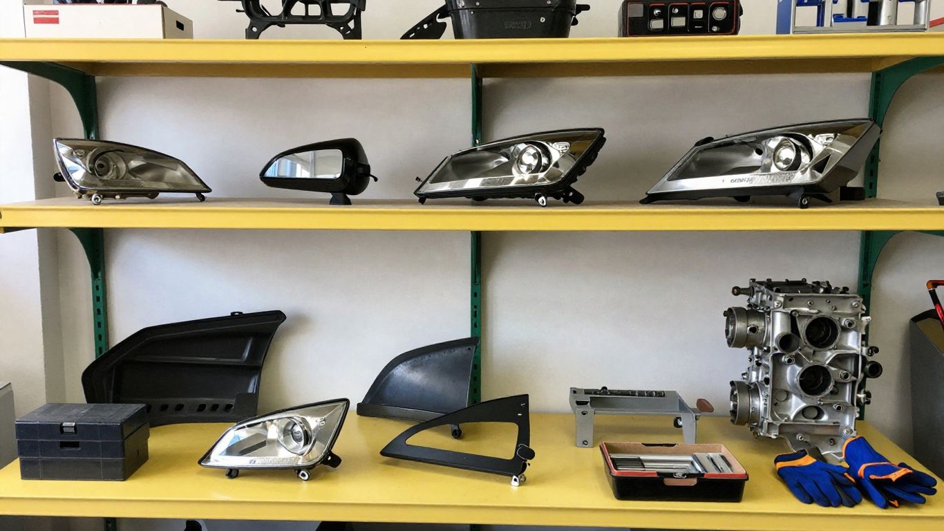 Used Skoda parts arranged in clean workshop