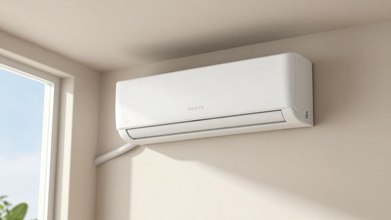 Climatiseur mono split mural dans un salon moderne.