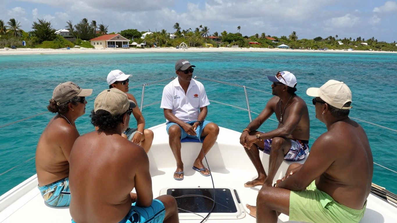 A diverse group of sailors meeting for a charter exchange
