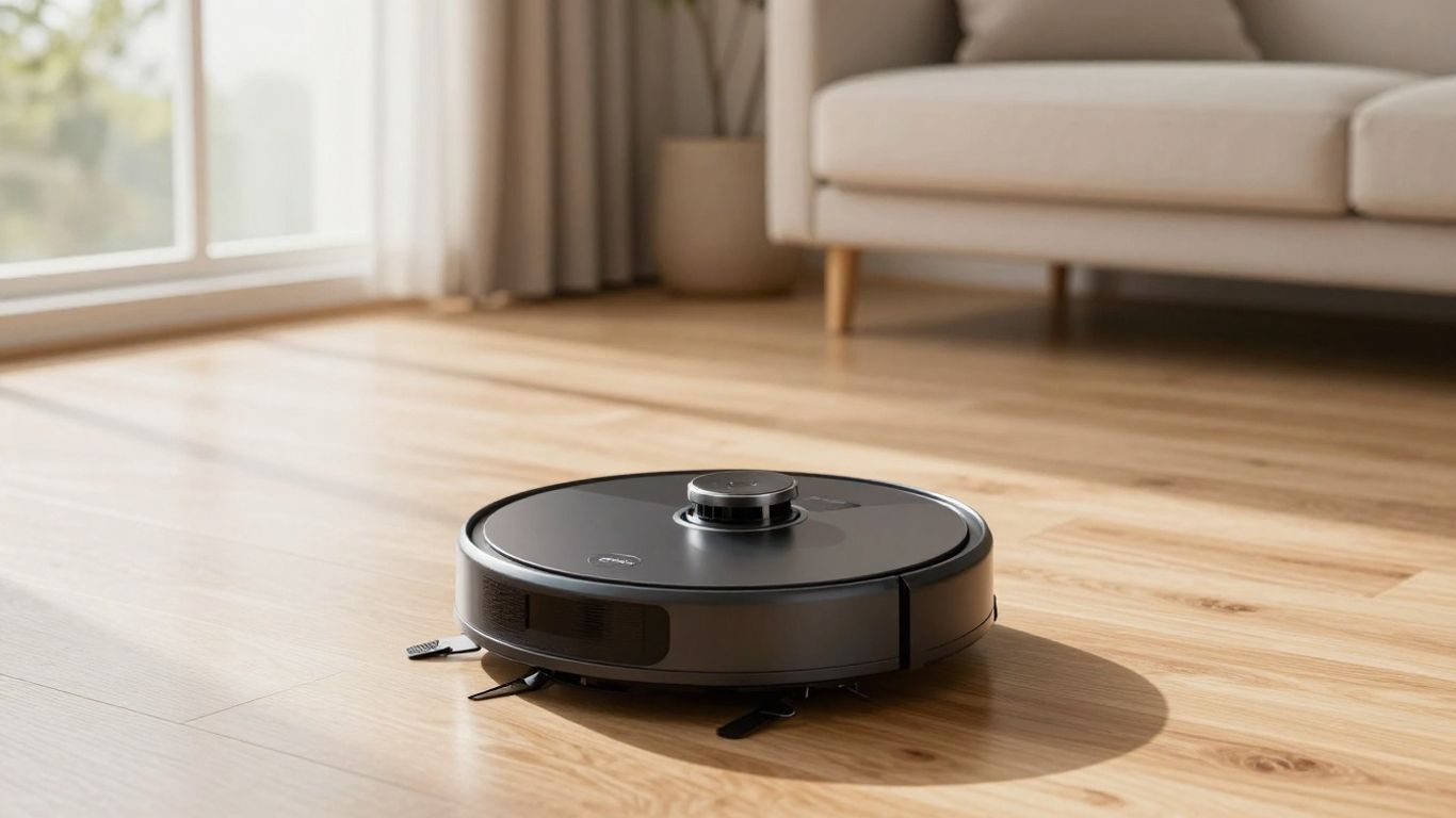 Aspirateur robot Dreame L50 Ultra nettoyant une maison moderne.