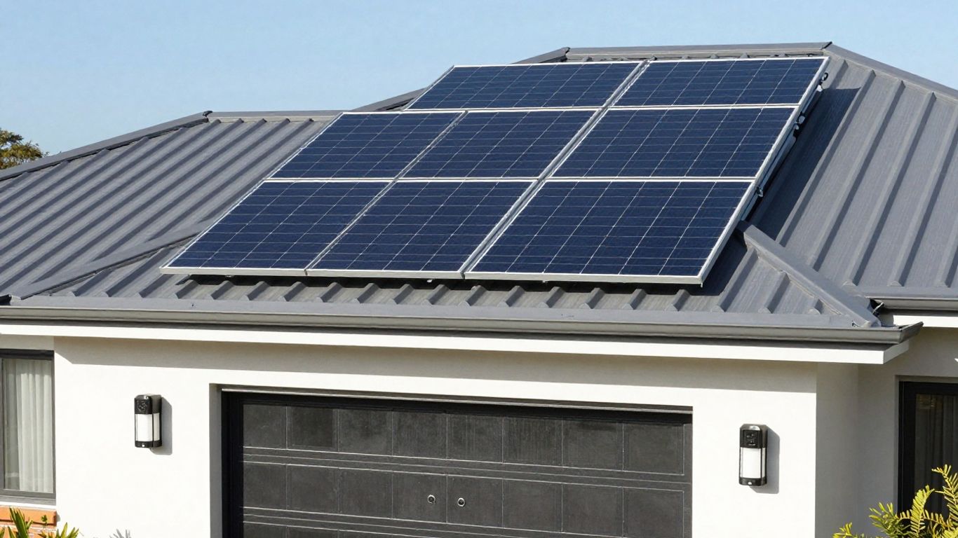 Solar panels and battery system on Australian home.