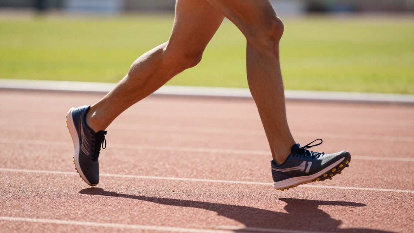 Runner's legs in motion on a track.