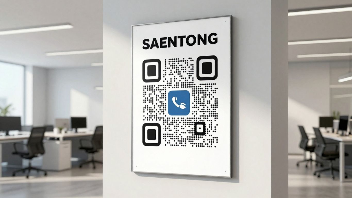 Professional QR code signage in a busy office environment