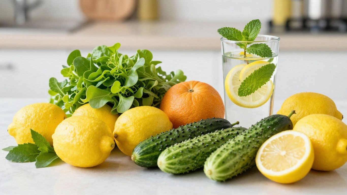 Healthy kidney cleanse with fruits, vegetables, and water.