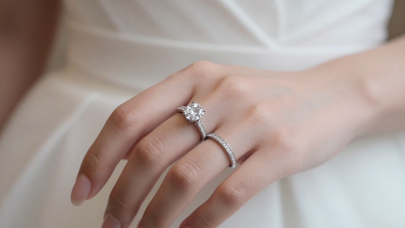 Luxury bridal jewellery: diamond ring and wedding band.