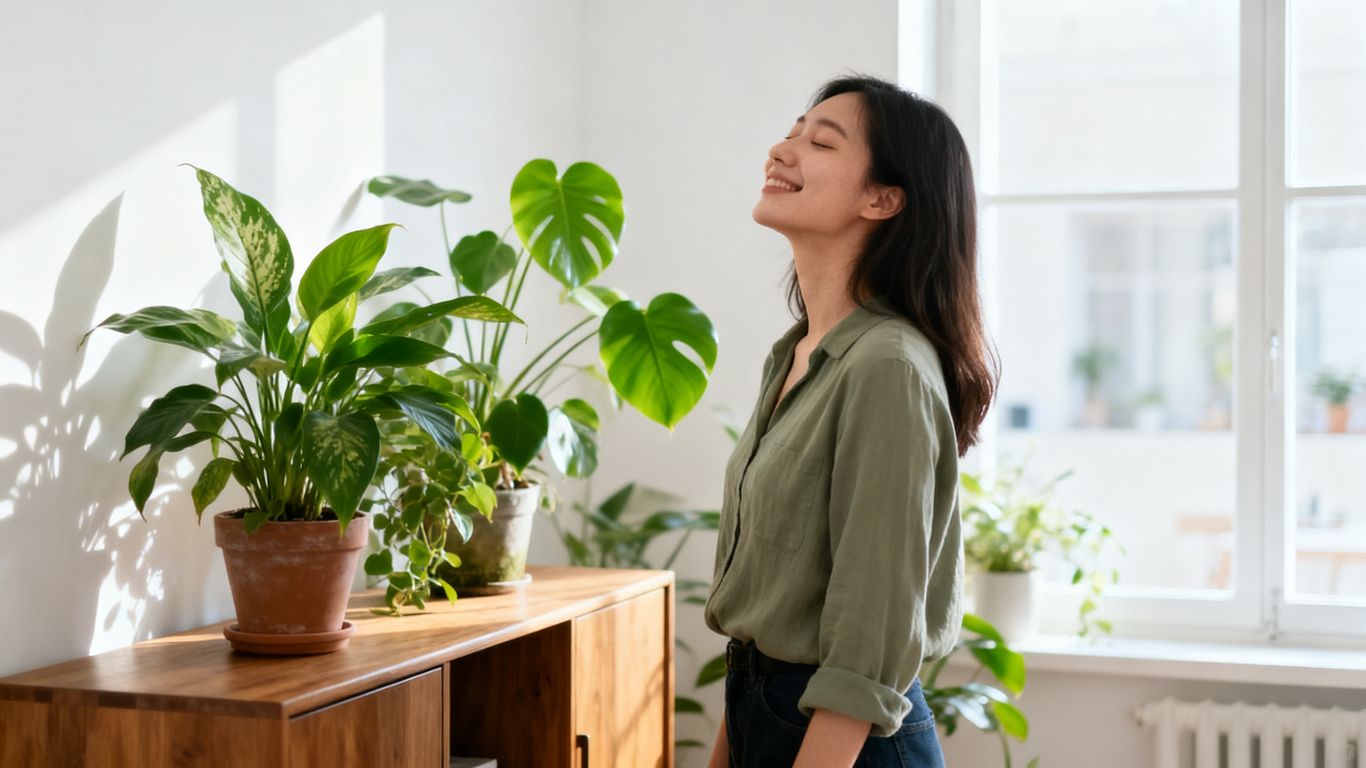 Young woman breathing easier at home