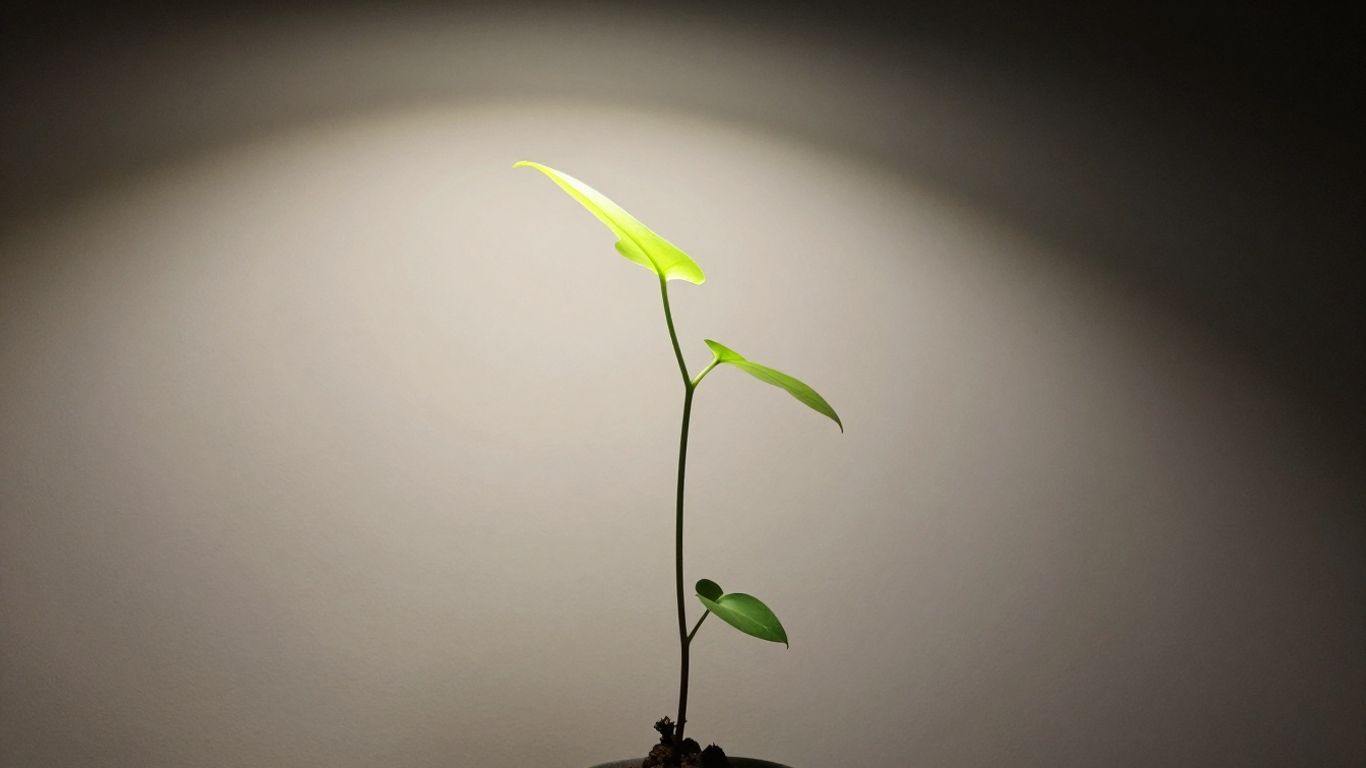 Pflanze wächst in die Höhe wegen Lichtmangel