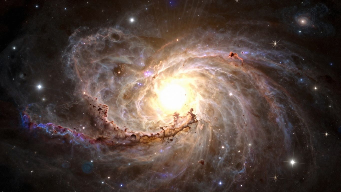 Celestial cluster of stars and planets in a nebula.