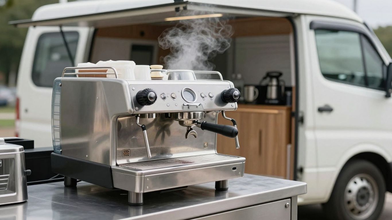 Gas espresso machine in a mobile catering van.