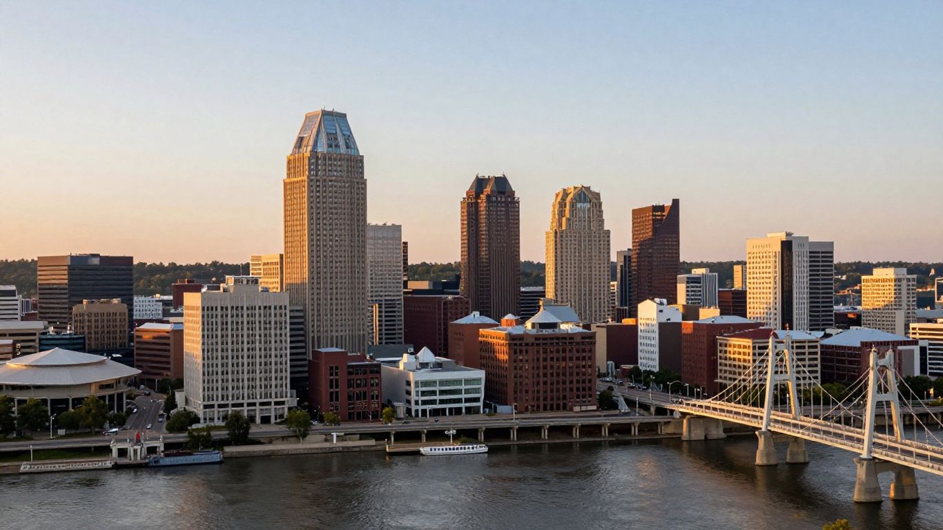 The Louisville skyline viewed from a nearby bridge