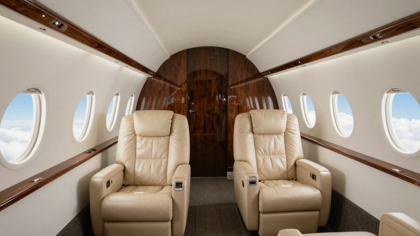Interior of a luxurious private jet cabin.