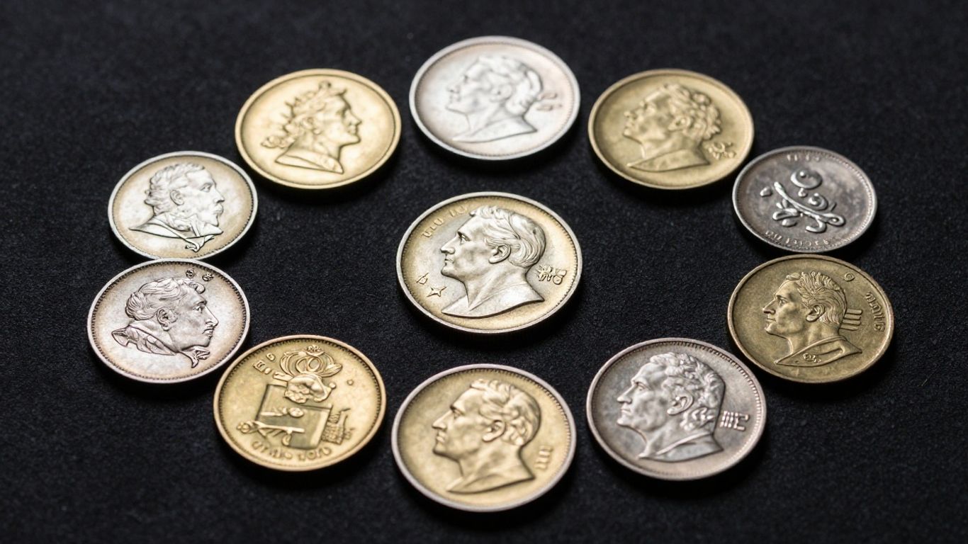 Collection of valuable coins with detailed designs.