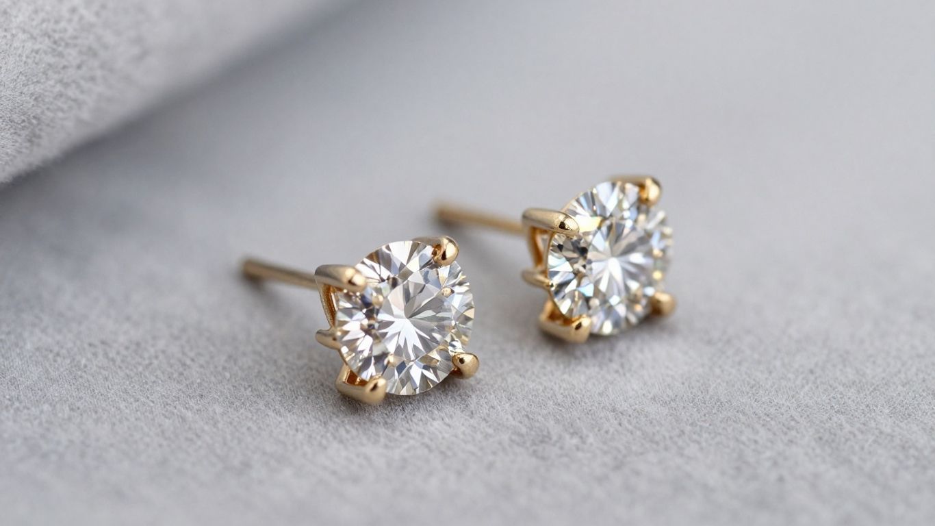 Elegant diamond stud earrings on soft fabric.