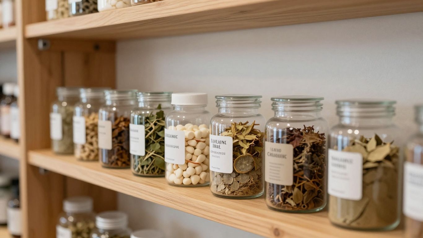 Selection of natural health supplements on display