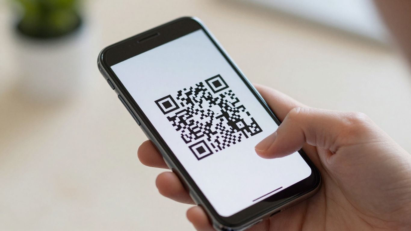 Phone scanning a QR code on its screen.
