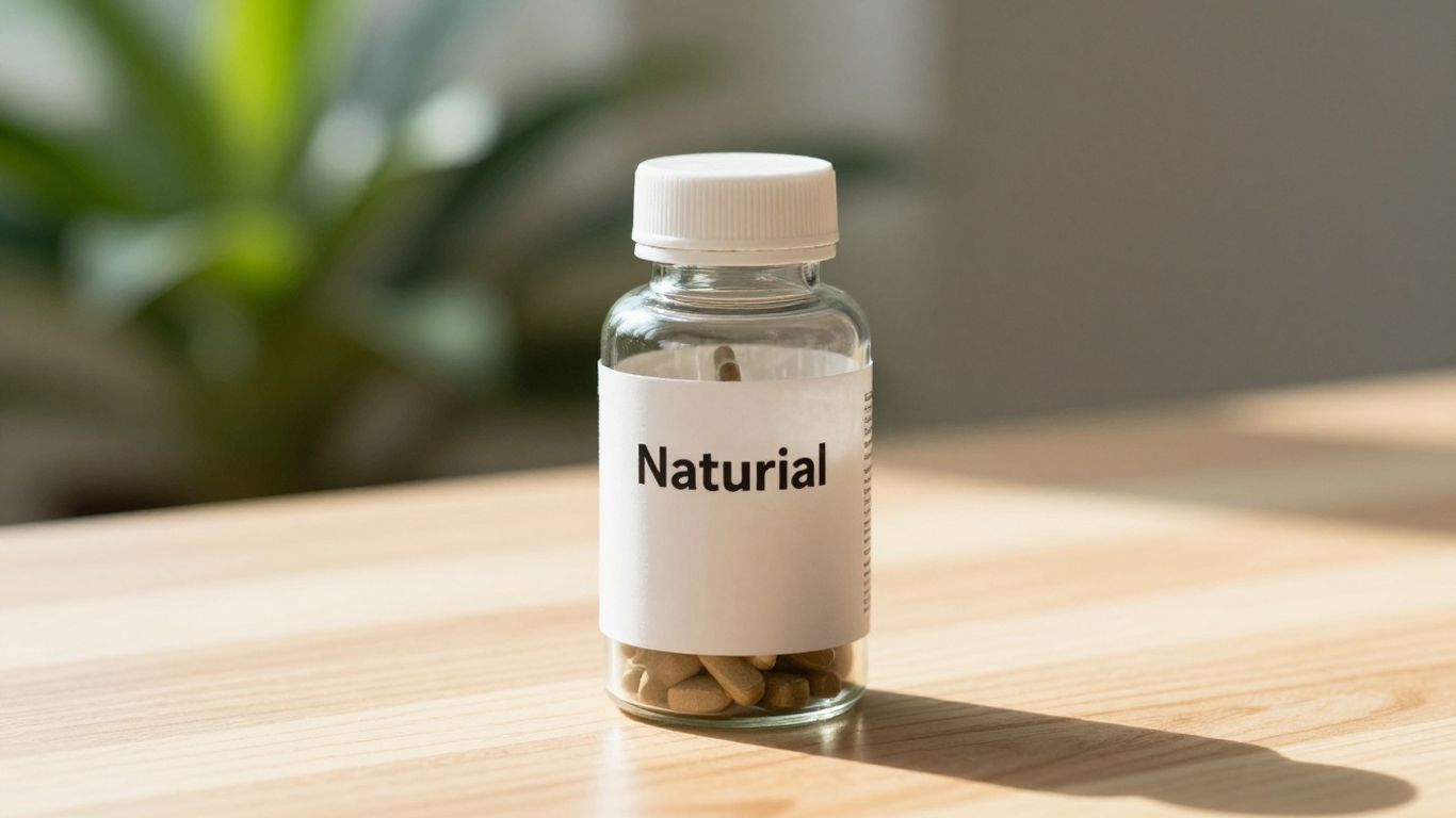 A person looking at a natural supplement bottle