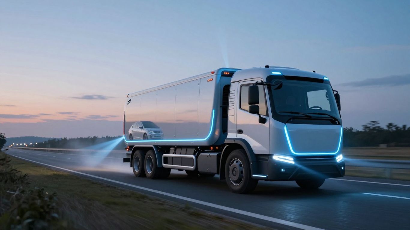 Autonomous tow truck assisting a disabled vehicle on a highway.