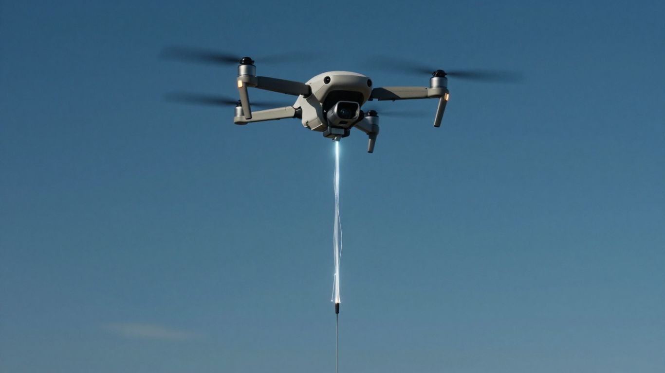 Drone and fiber optic cable in the sky.