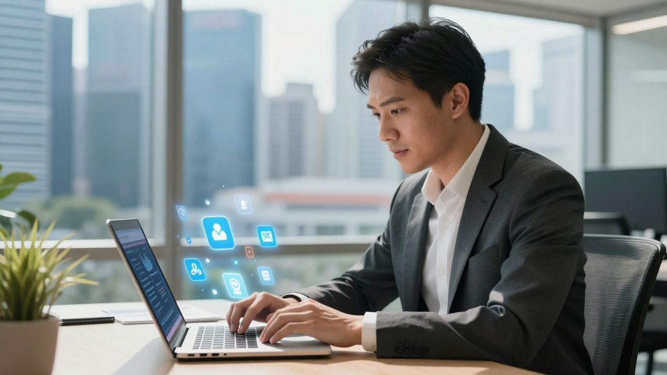 Social media manager working in a Singapore office.