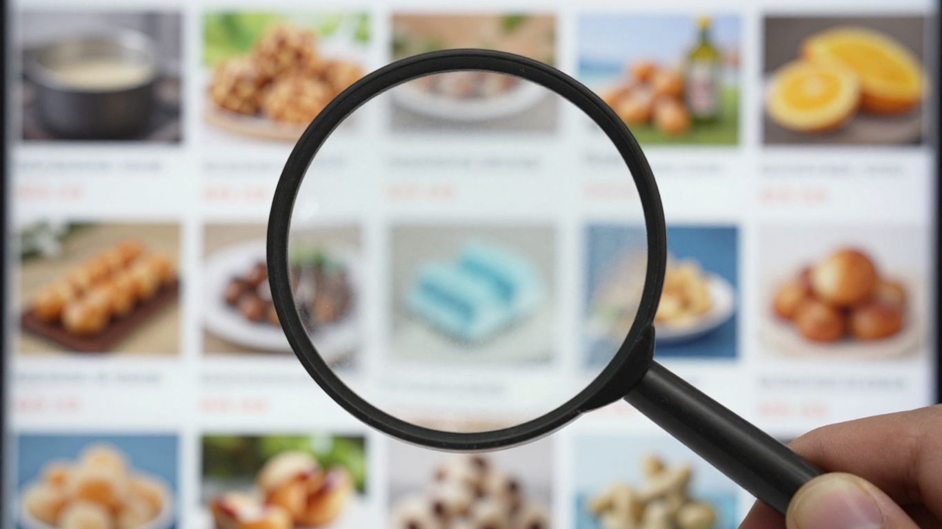 Magnifying glass over Amazon product listings