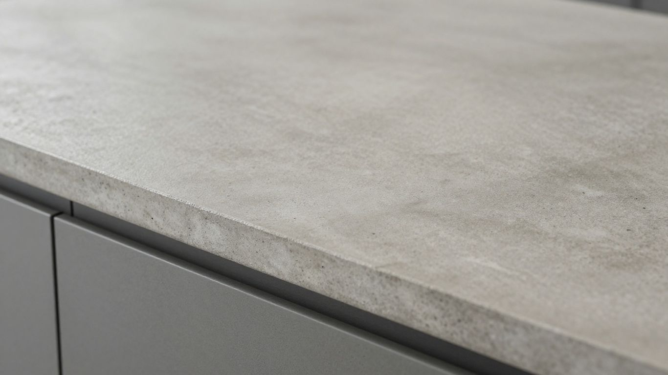 Modern concrete kitchen worktop with a polished finish.