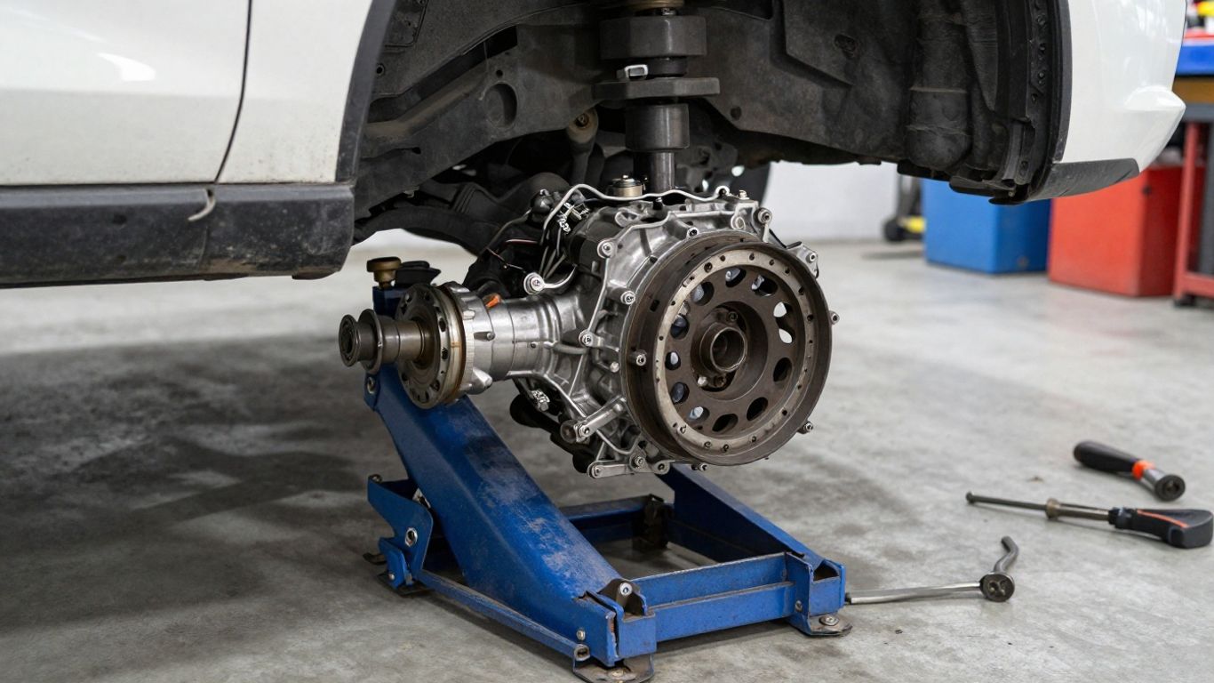 Technician repairing manual gearbox components