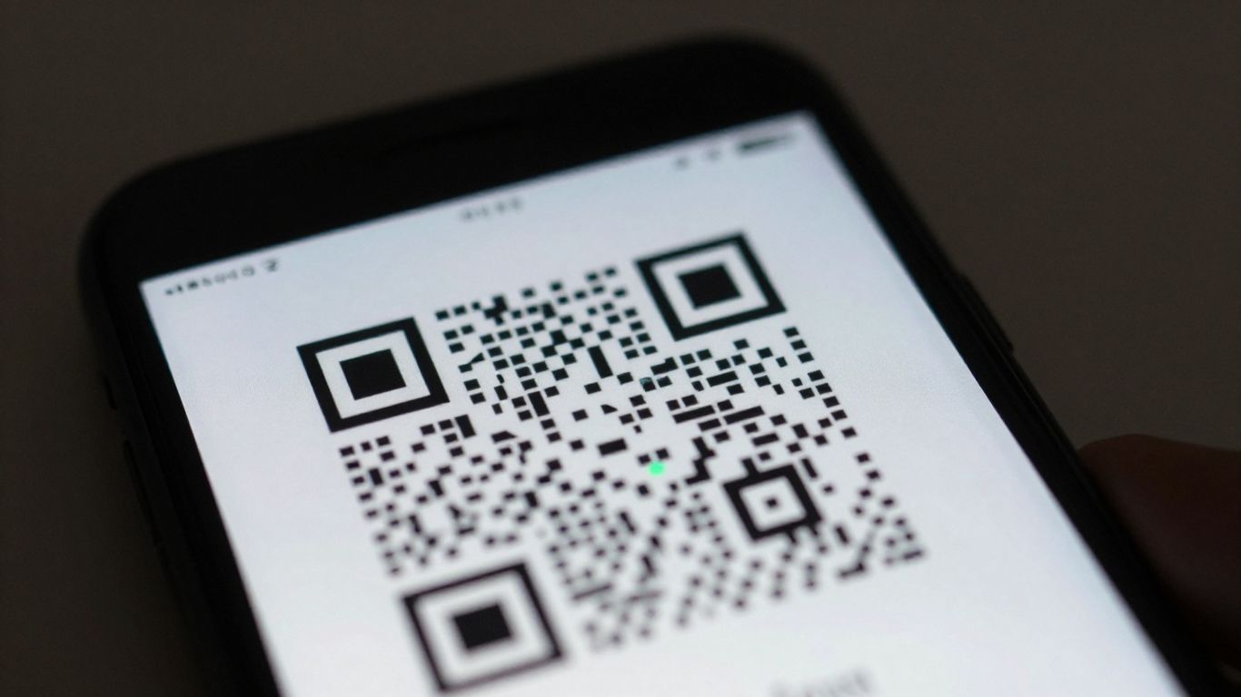 Smartphone displaying a QR code.