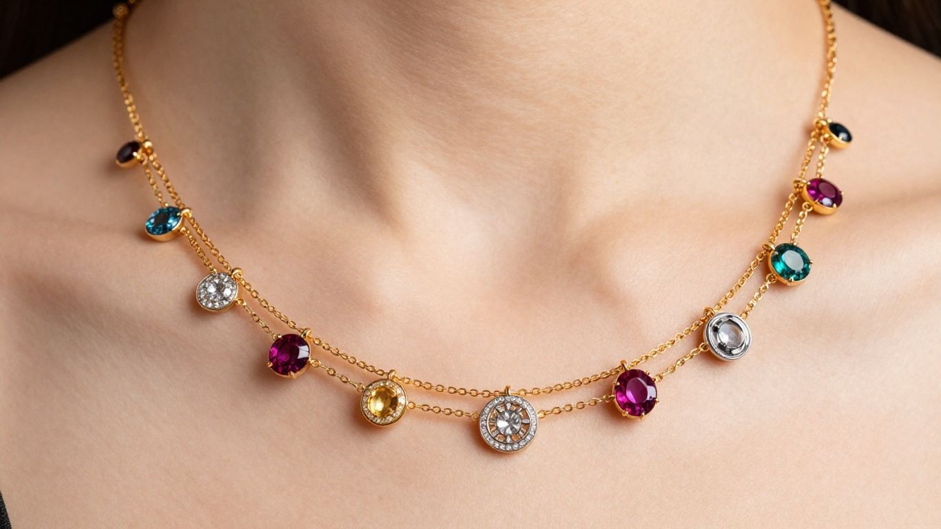 Elegant necklace sets with gold, silver, and gemstones.