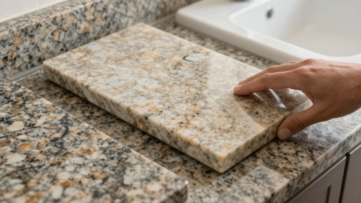 Close-up of various polished countertop materials.