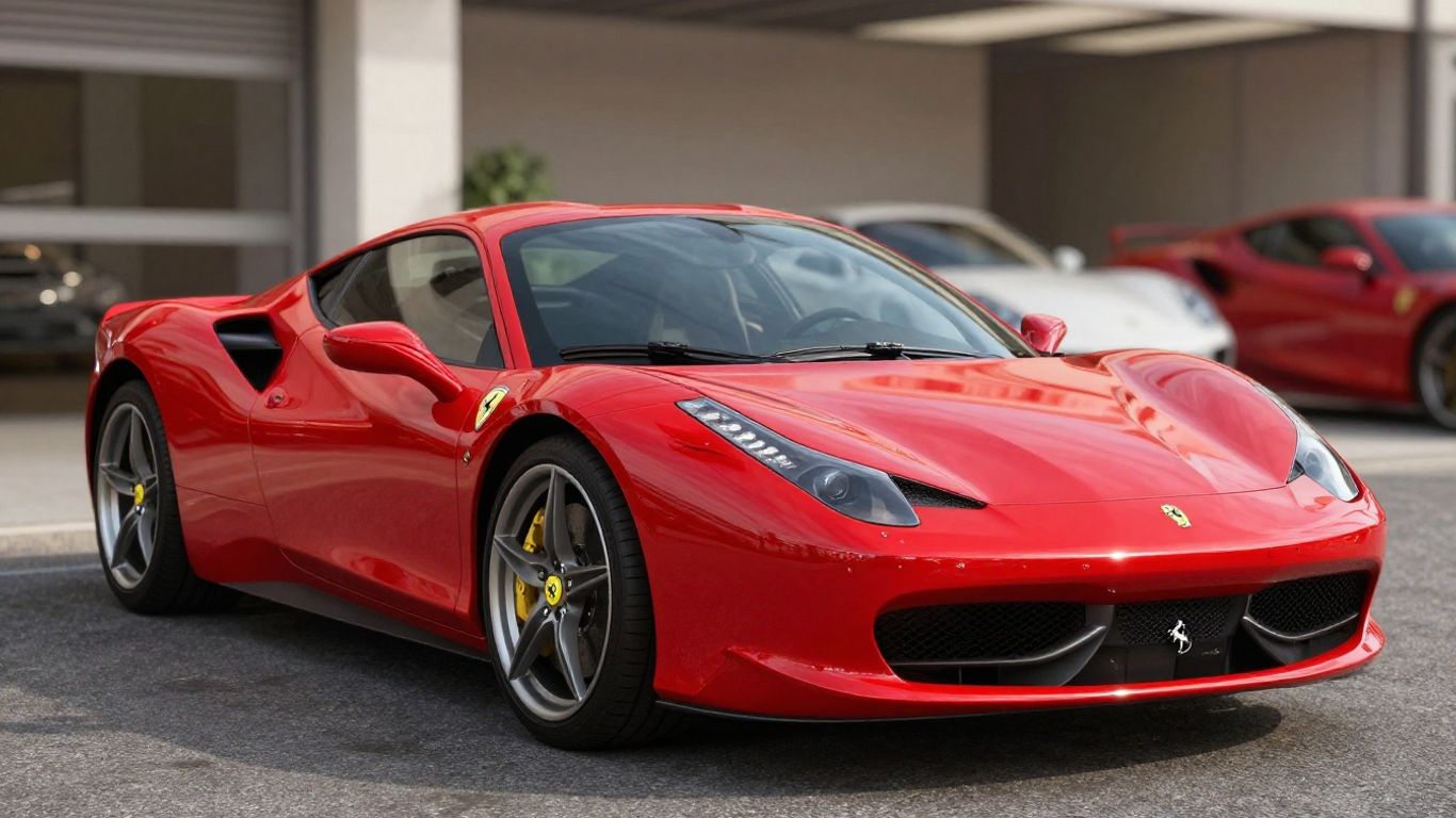Ferrari 458 Italia parked in a garage.