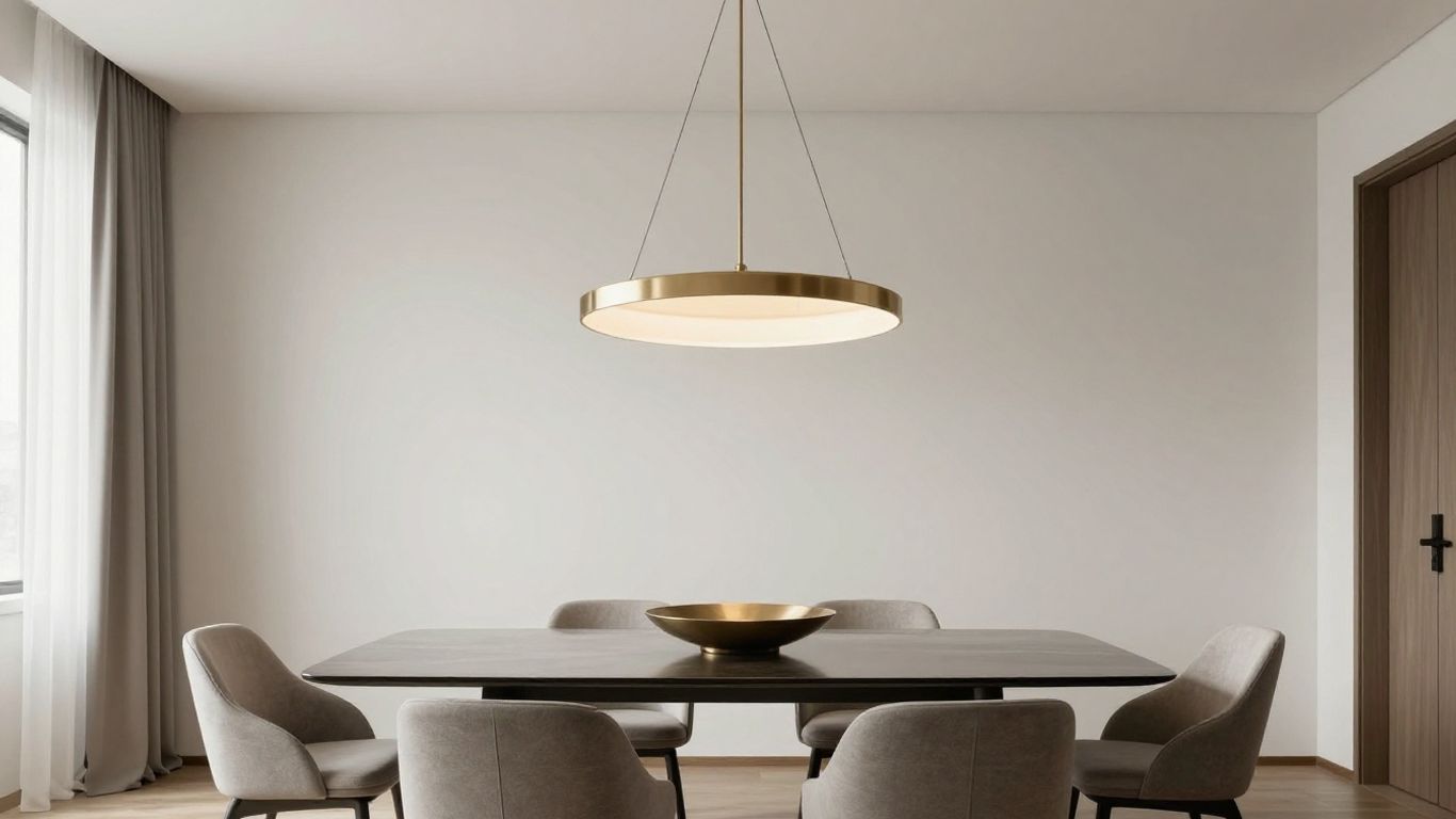 Modern chandelier above elegant dining table in stylish room
