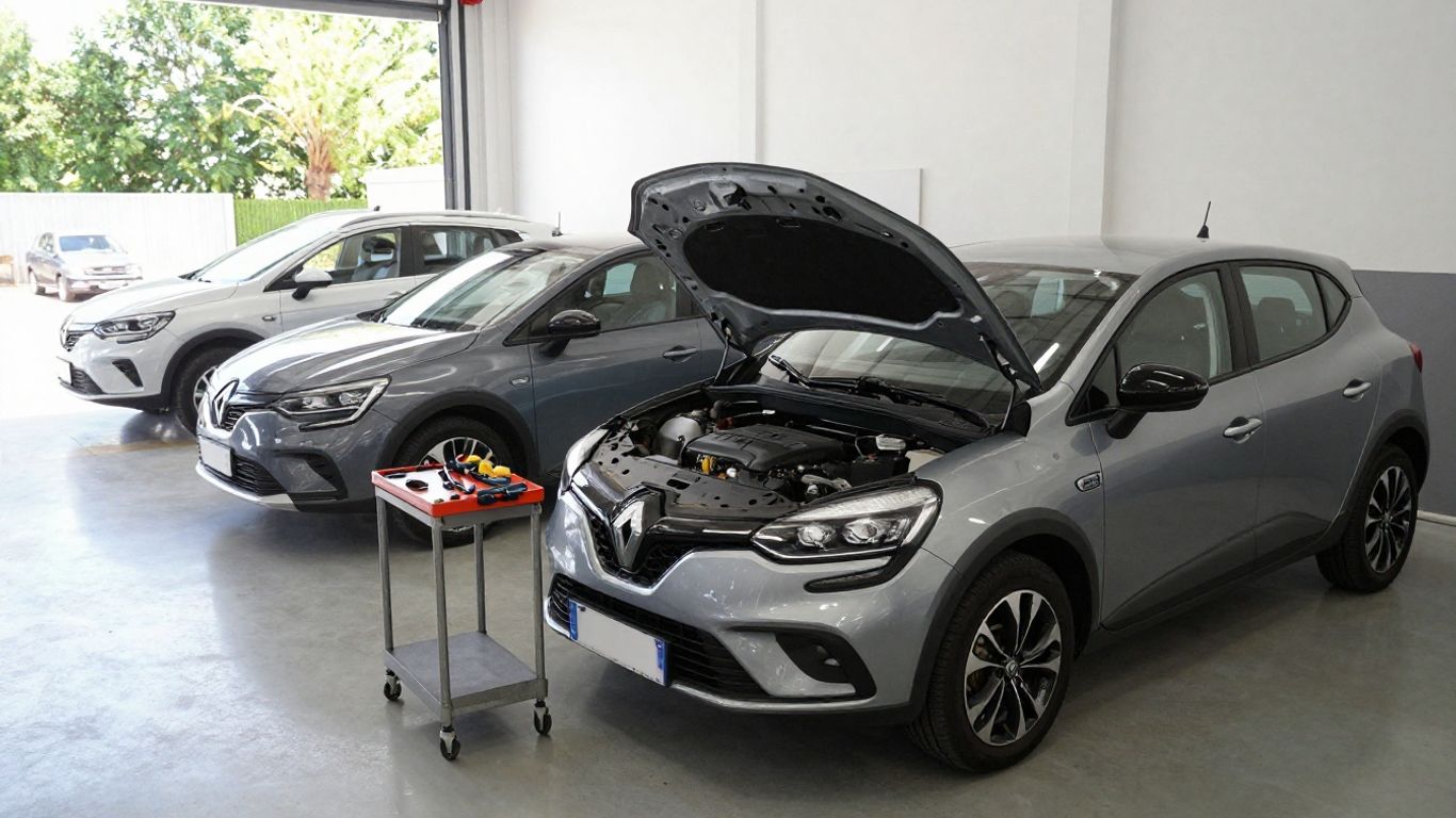 Renault petrol cars in a workshop
