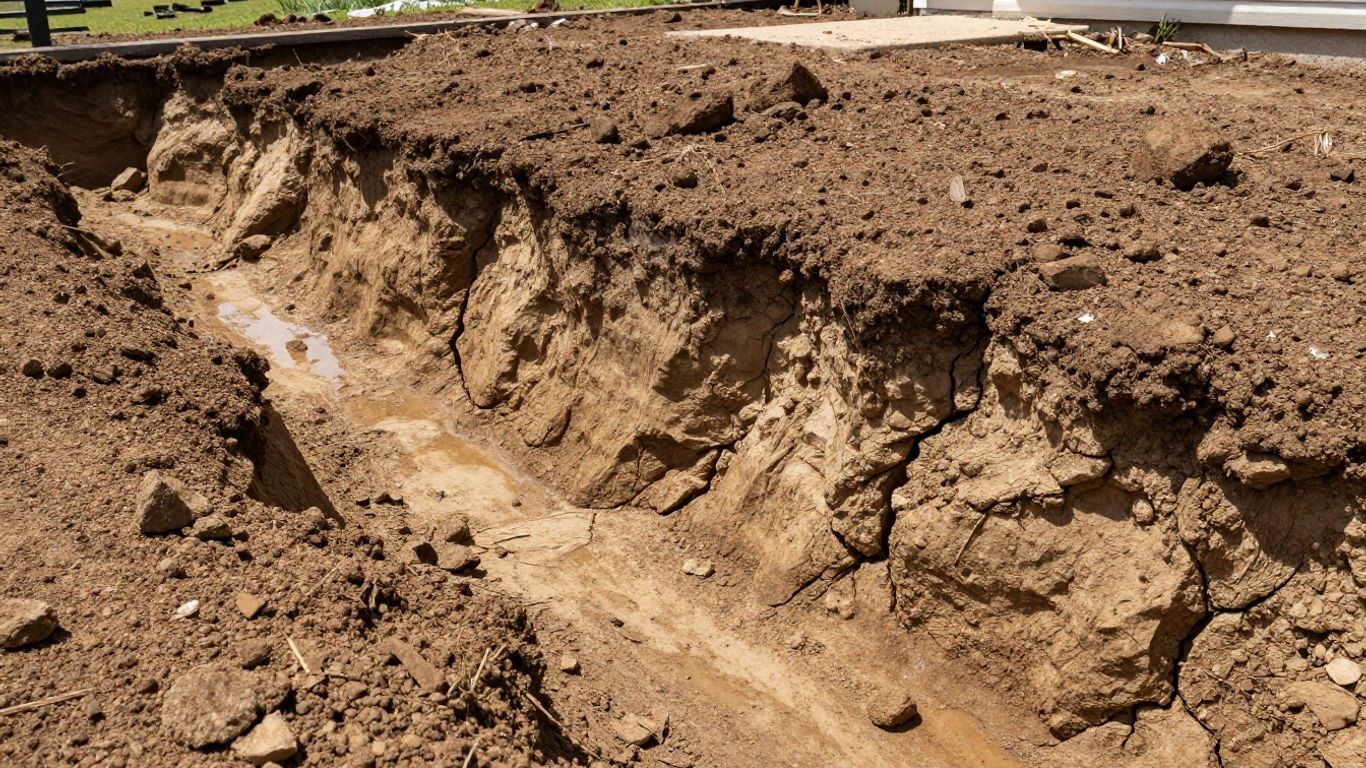 Cracked soil and foundation damage from expansive soils.