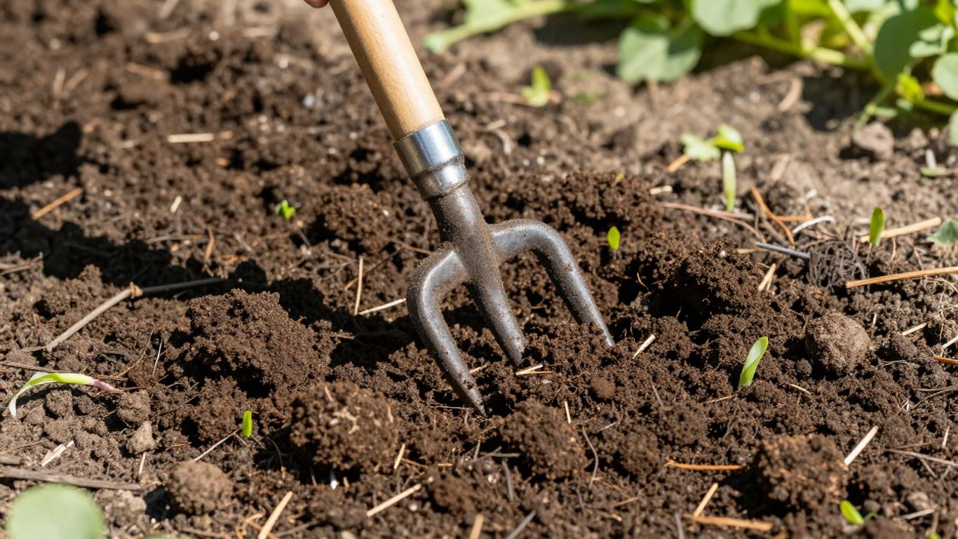 Gartenboden wird im Frühling gelockert und vorbereitet.