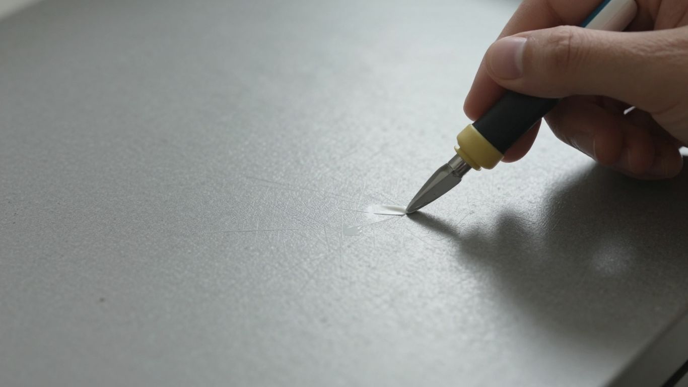Repairing a scratch on a kitchen worktop.