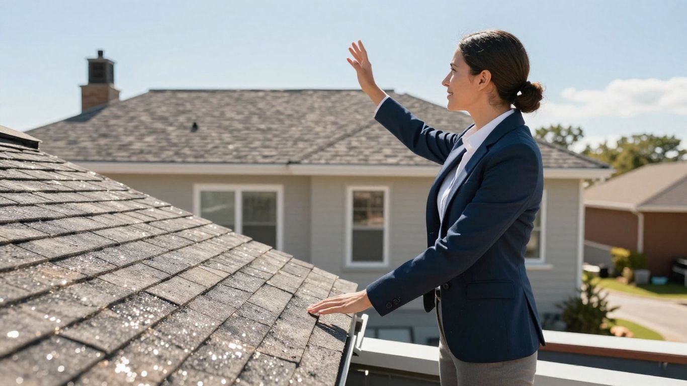 Salesperson on a rooftop with a house.