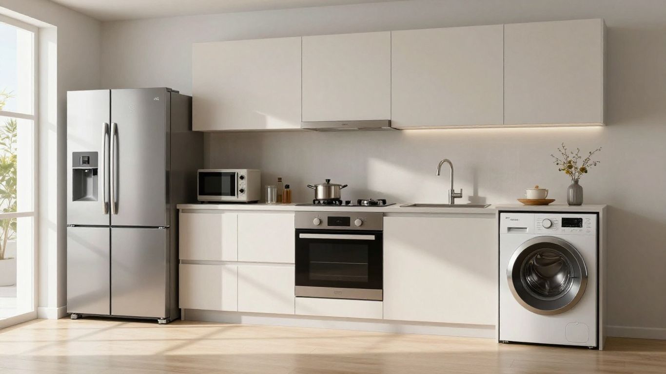 Electrodomésticos en una cocina moderna y luminosa.