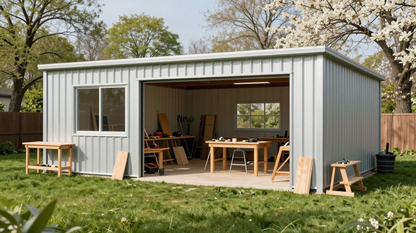 Modern backyard portal building converted to spring workshop