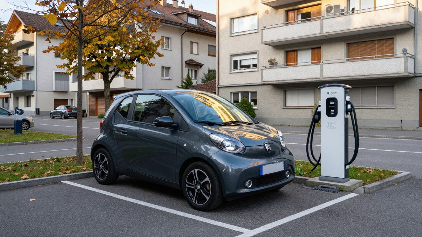 Kleinwagen neben Schweizer Ladepunkt