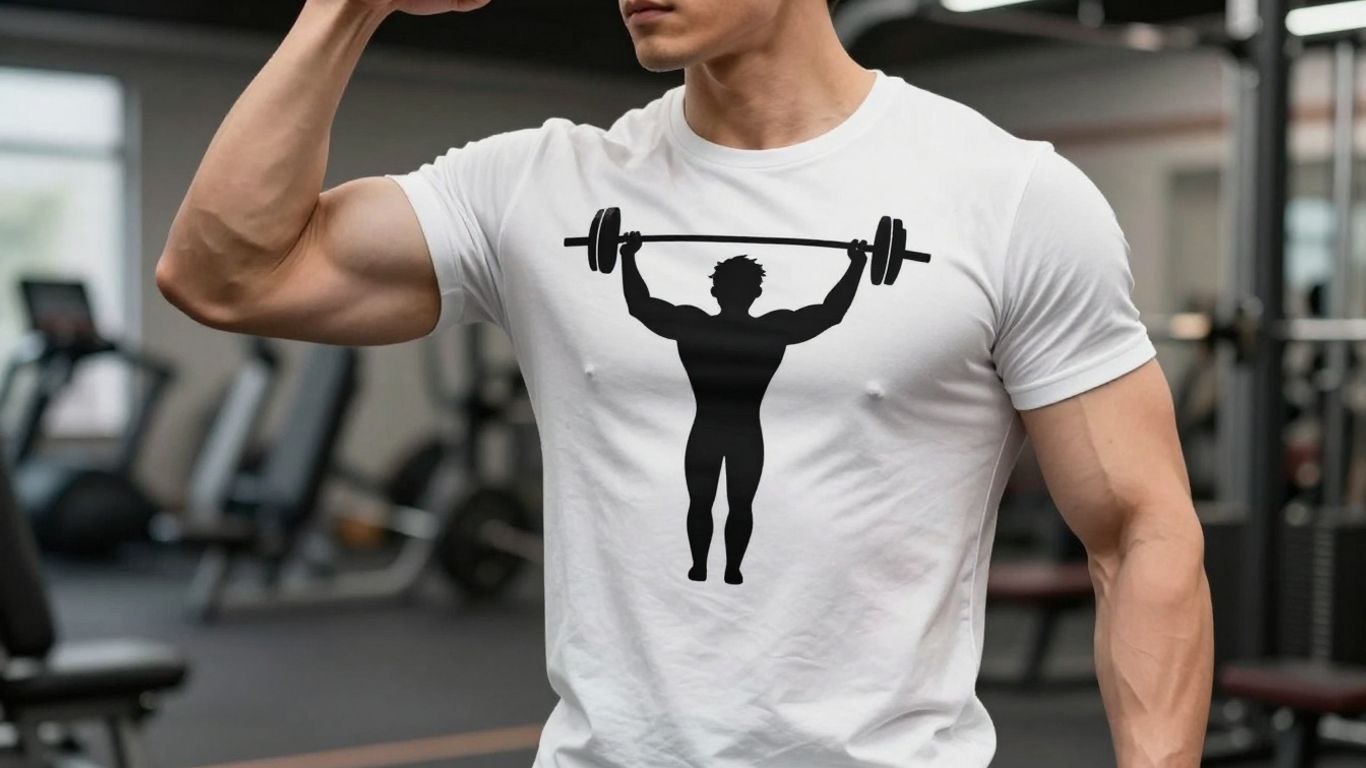 Man in funny gym shirt lifting weights