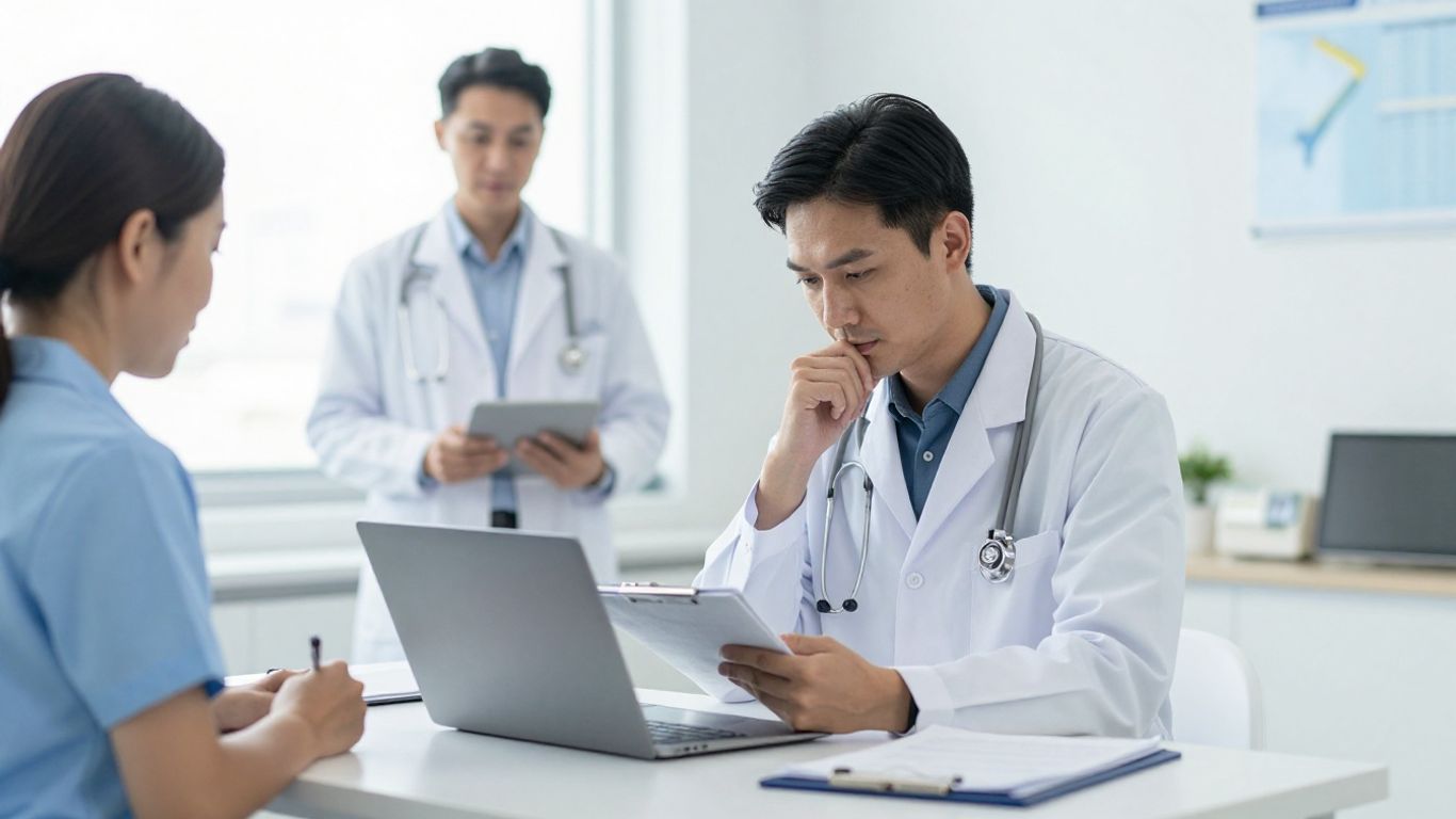Doctor reviewing a thoughtful healthcare brand strategy