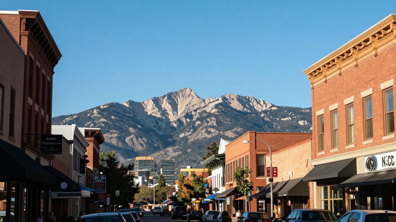 Boulder city street with mountain backdrop