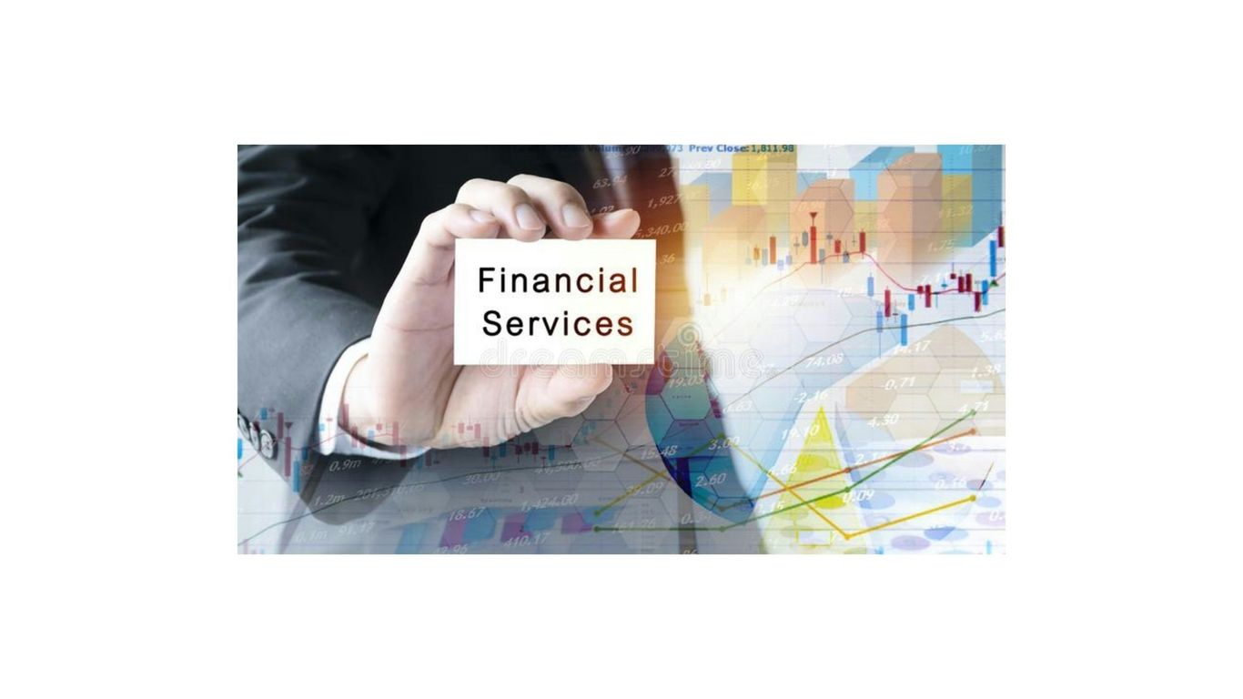 a man holding a sign that says financial services