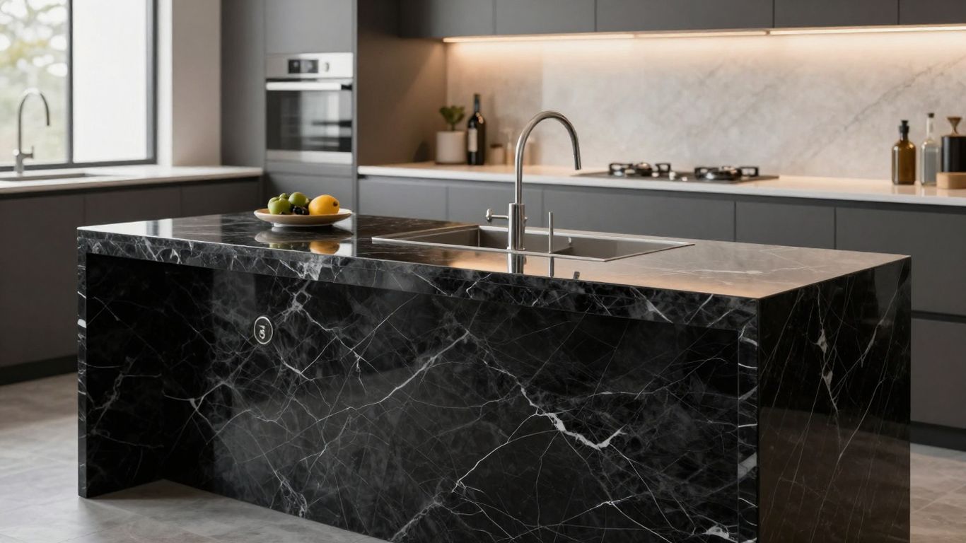 Elegant black marble kitchen worktop