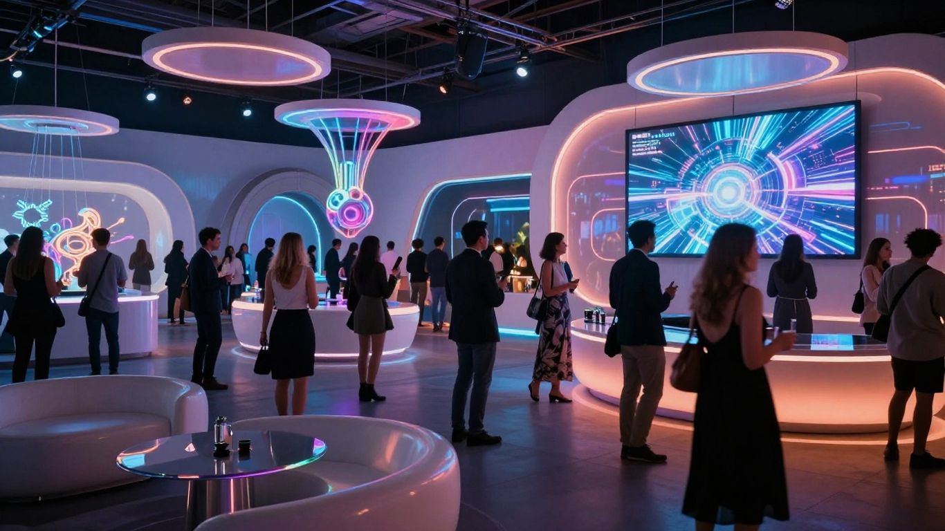 Futuristic event with dynamic lighting and modern decor.