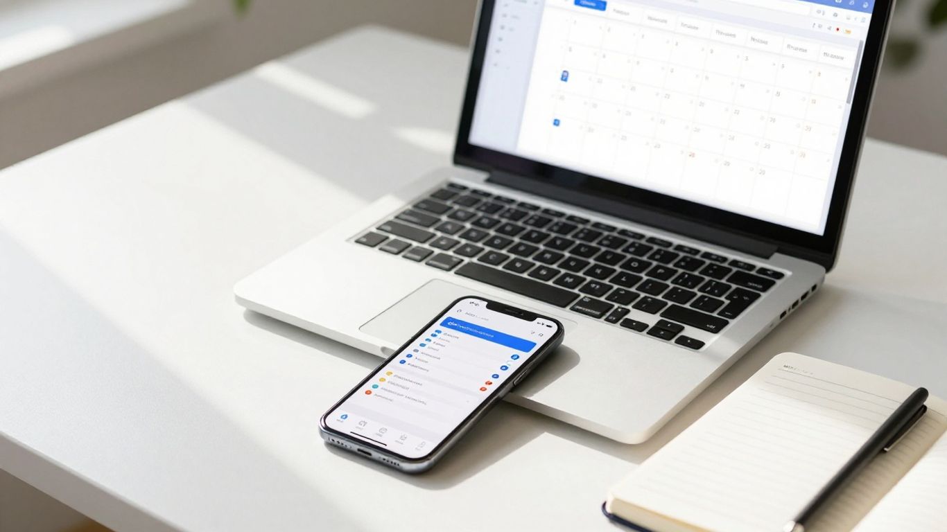 Calendar app on a laptop screen.