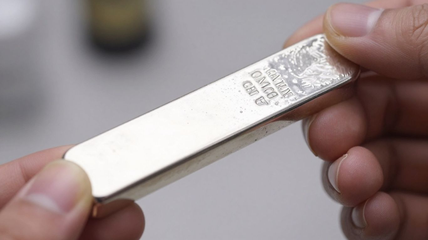 Una mano sosteniendo una barra de plata brillante.