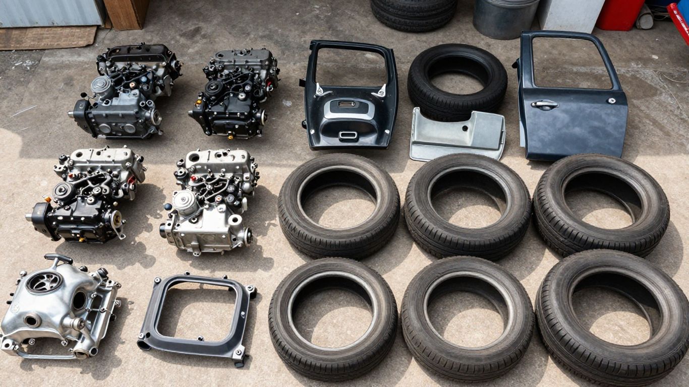 Honda car parts in a salvage yard
