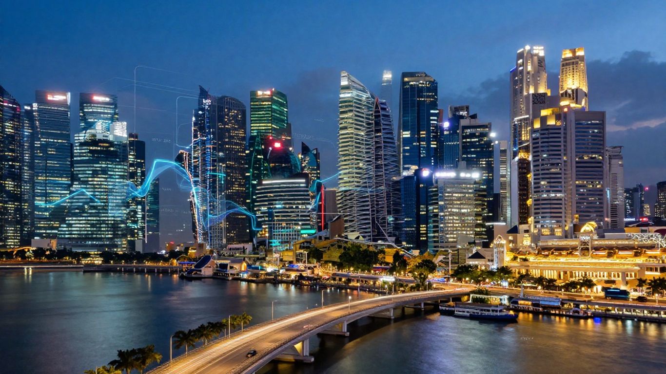 Singapore cityscape with digital overlays